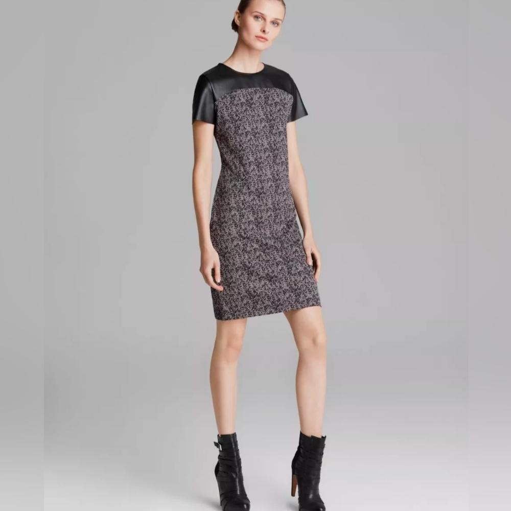 ✴️🪡🧵NEEDS LOVE MICHAEL KORS Faux Leather Yoke Short Sleeve Sheath Dress - 2 - Picture 1 of 16